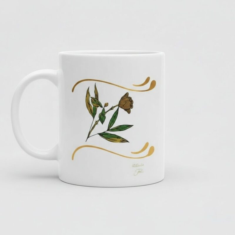 "just because" mug hand drawn glitter flower (design 1d)