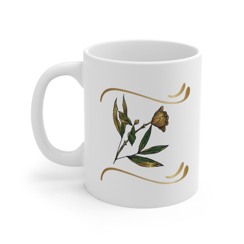 11oz floral accent mug — gold frame with yellow rose