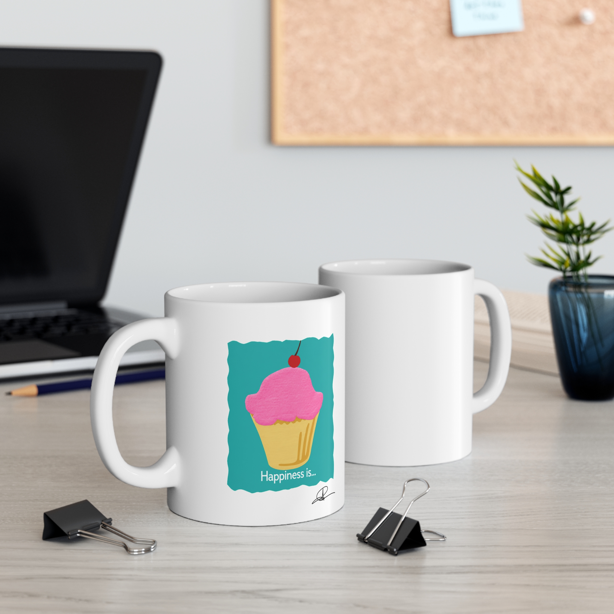 happiness is... white frosting cupcake mug 11oz ceramic coffee tea cup happiness is... white frosting cupcake mug 11oz ceramic coffee tea cup