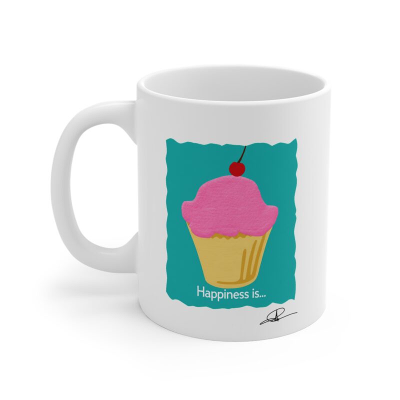 happiness is... white frosting cupcake mug 11oz ceramic coffee tea cup