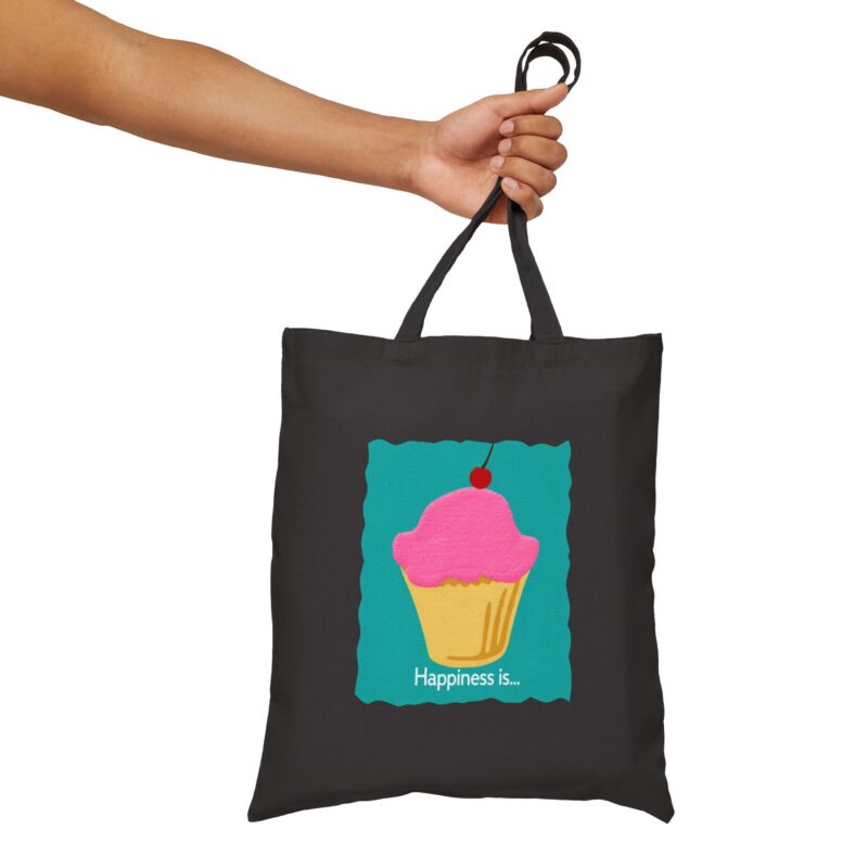 tote bag — "happiness is" cupcake canvas tote