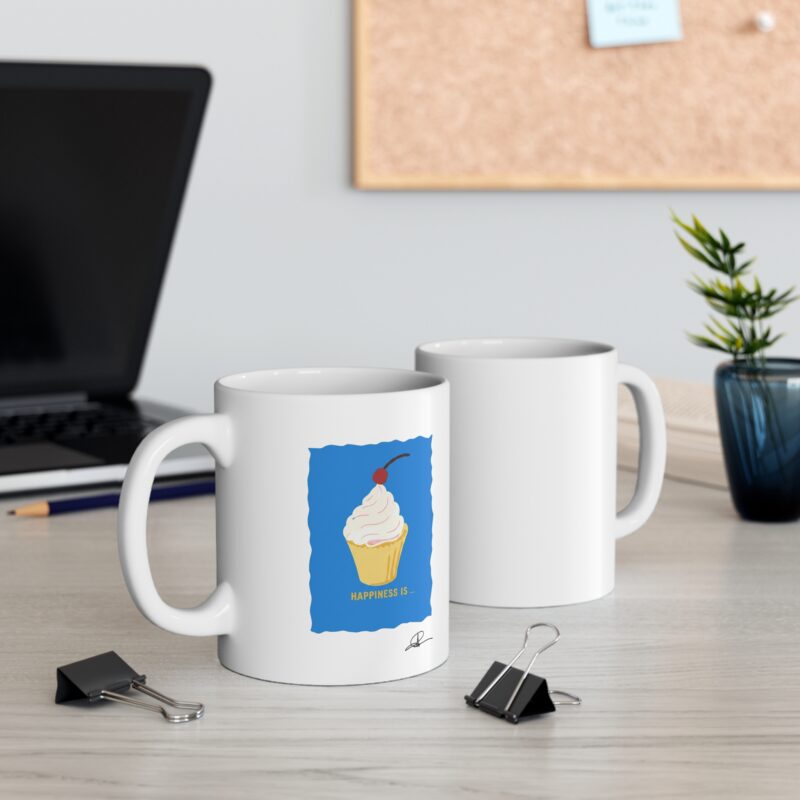 cupcake happiness mug — “happiness is…” 11oz ceramic coffee cup cupcake happiness mug — "happiness is..." 11oz ceramic coffee cup
