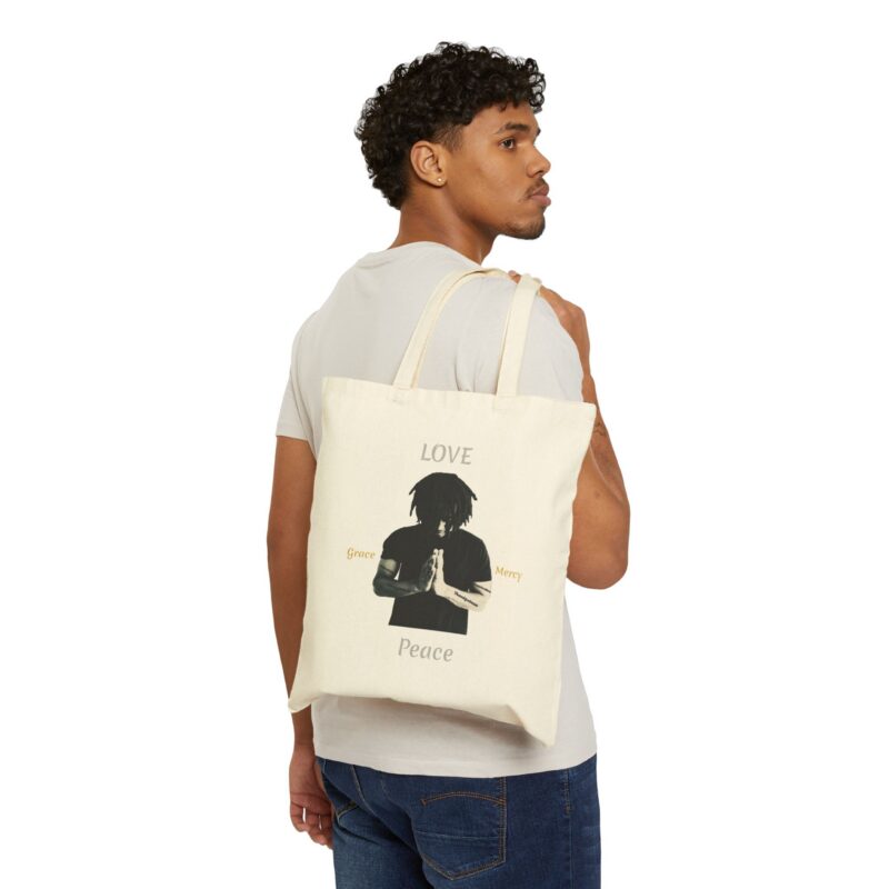 love peace cotton tote bag – praying silhouette eco shopper
