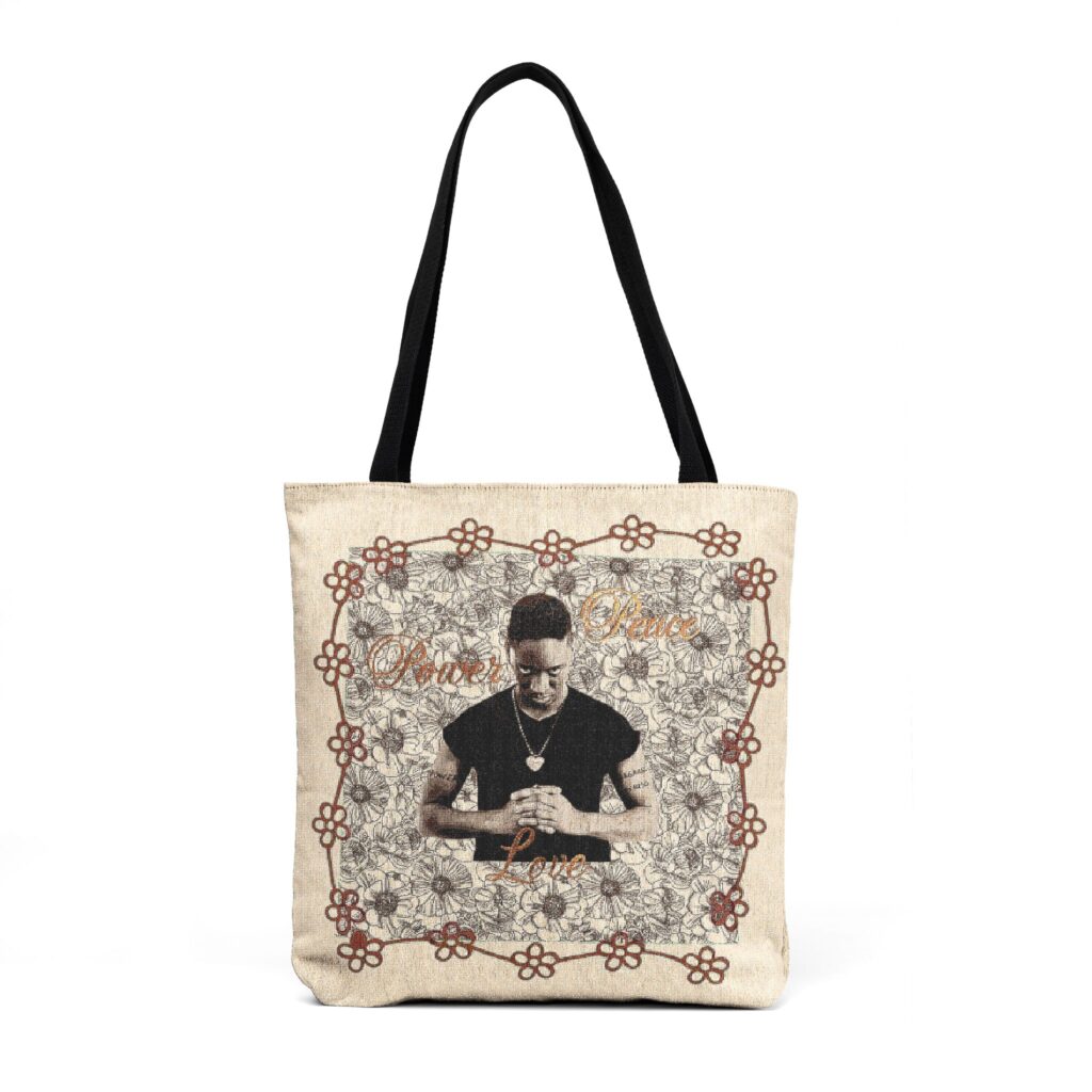 p test power peace love tote bag – floral prayer graphic canvas tote