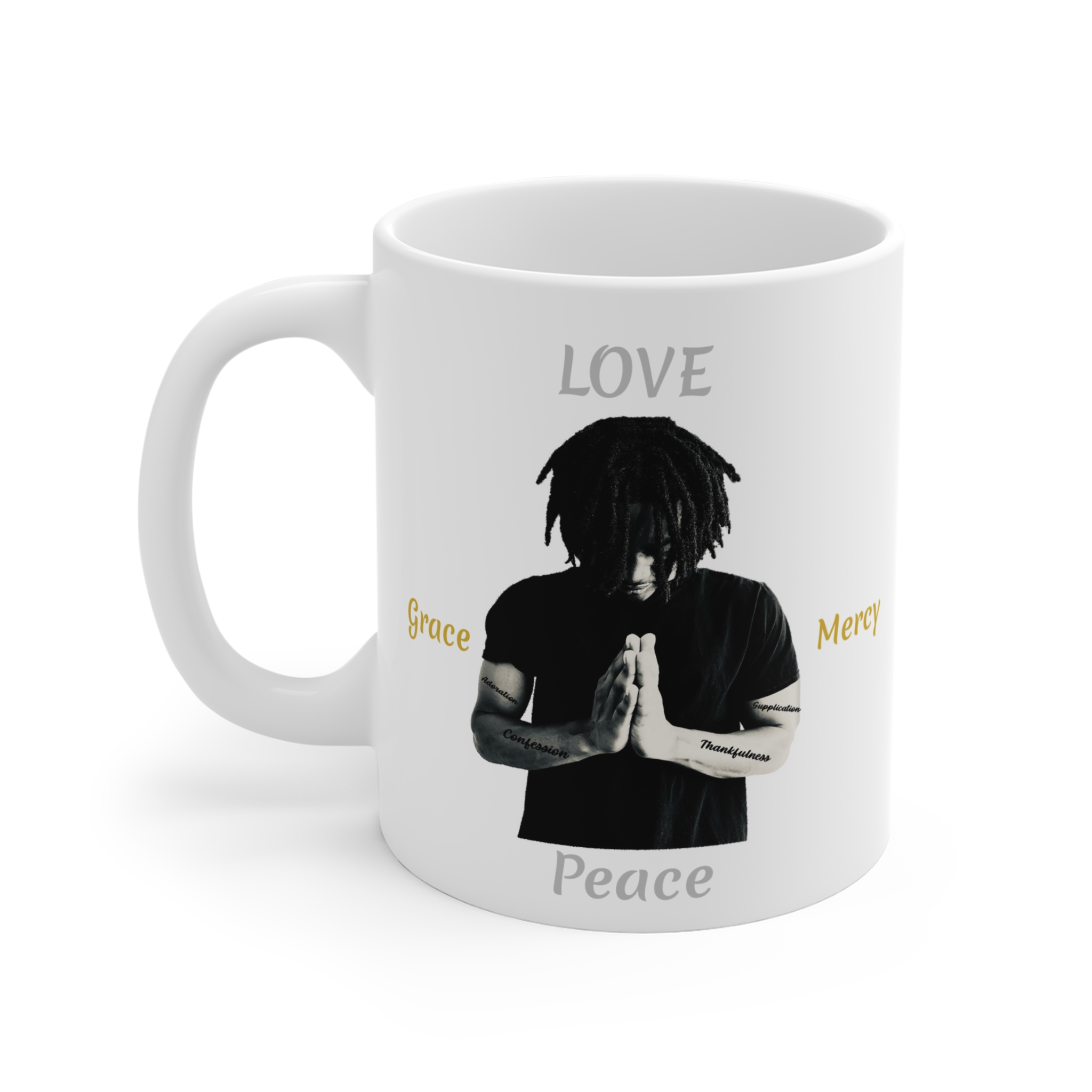 love, peace, mercy prayer mug — spiritual prayer hands coffee cup love, peace, mercy prayer mug — spiritual prayer hands coffee cup