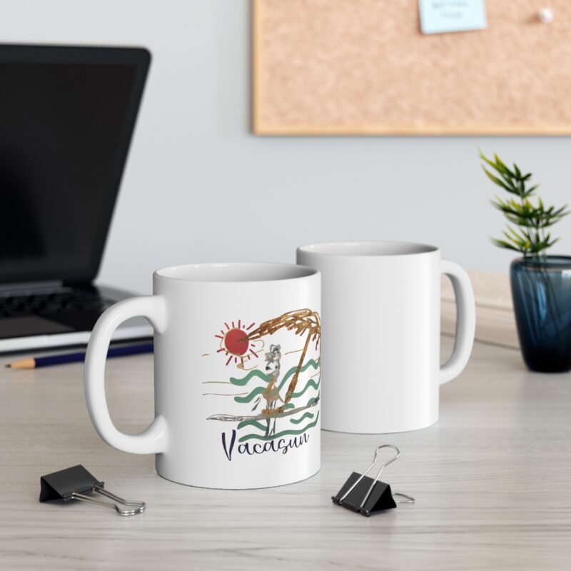 vacay sun surfing mug – tropical palm beach coffee cup (11oz)