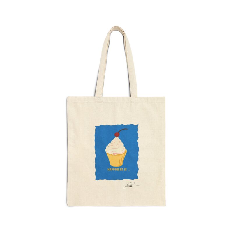 canvas tote bag — 'happiness is' cupcake illustration shopper