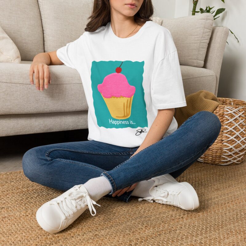 cupcake graphic t shirt — “happiness is” pink cherry dessert tee cupcake graphic t shirt — "happiness is" pink cherry dessert tee
