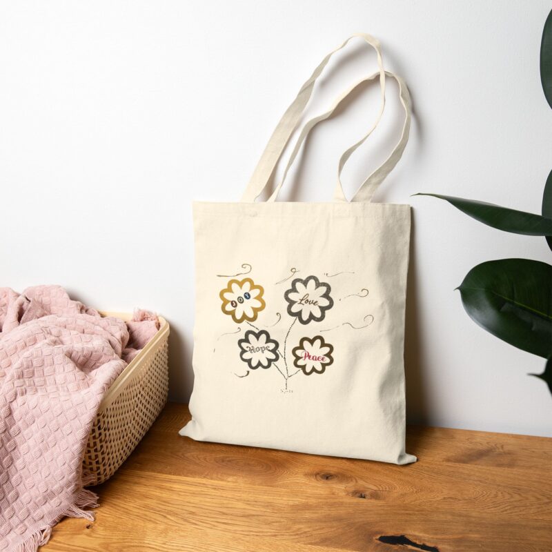 canvas tote bag — retro doodle flower design | cute floral grocery & everyday tote