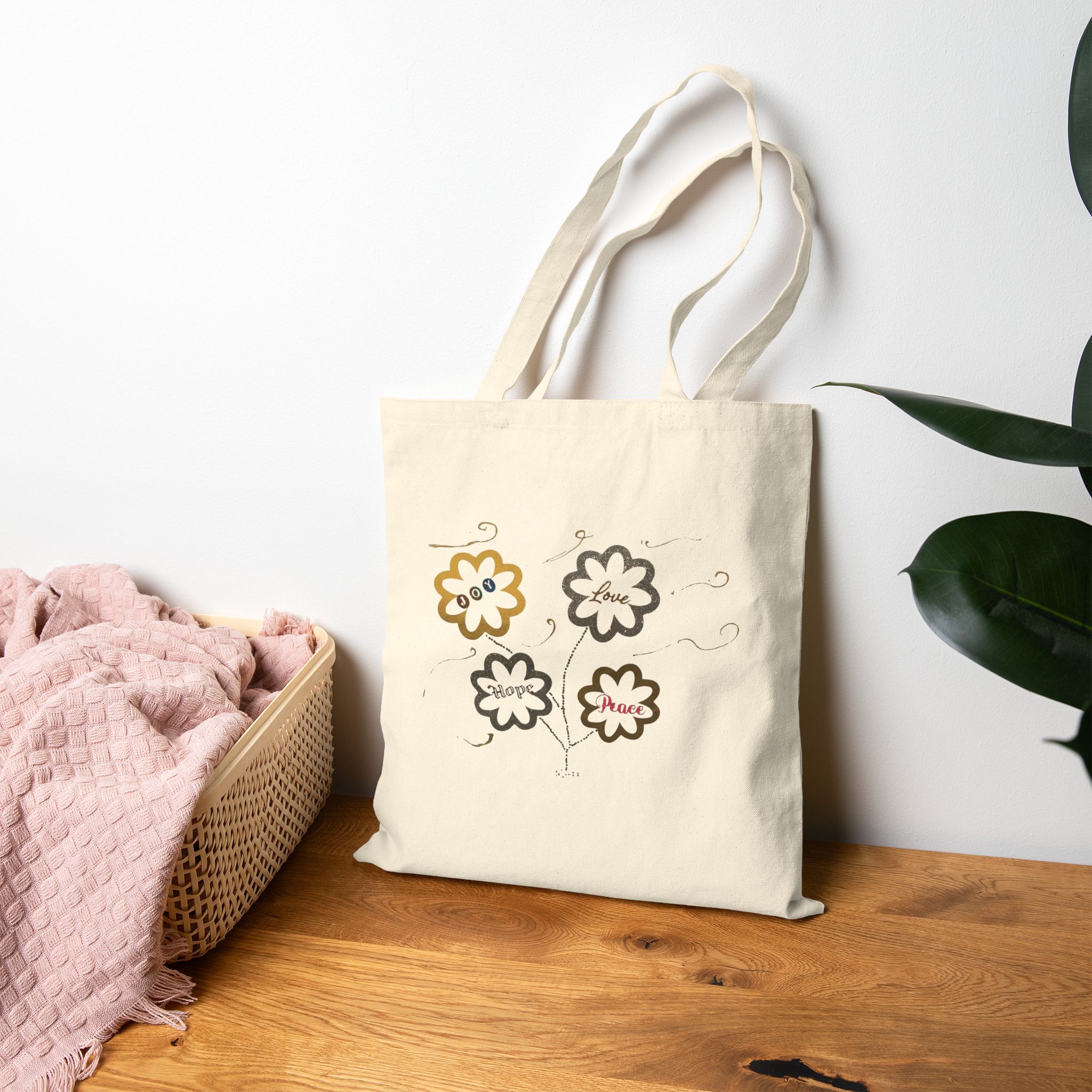 canvas tote bag — retro doodle flower design | cute floral grocery & everyday tote canvas tote bag — retro doodle flower design | cute floral grocery & everyday tote