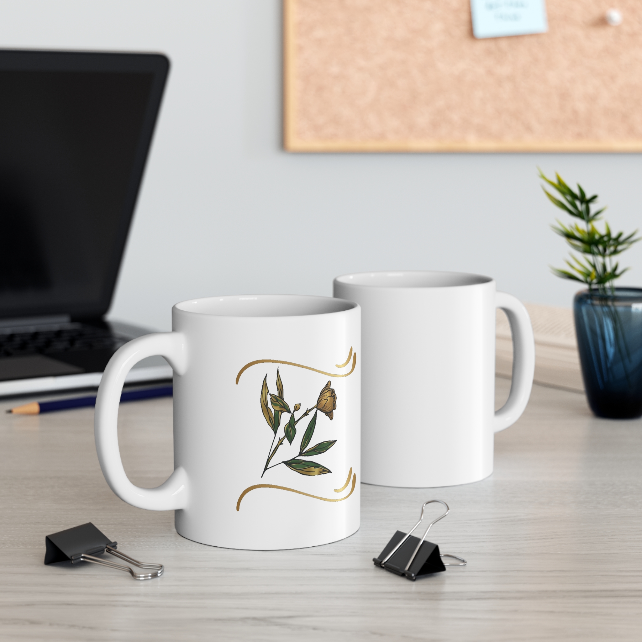 11oz floral accent mug — gold frame with yellow rose 11oz floral accent mug — gold frame with yellow rose