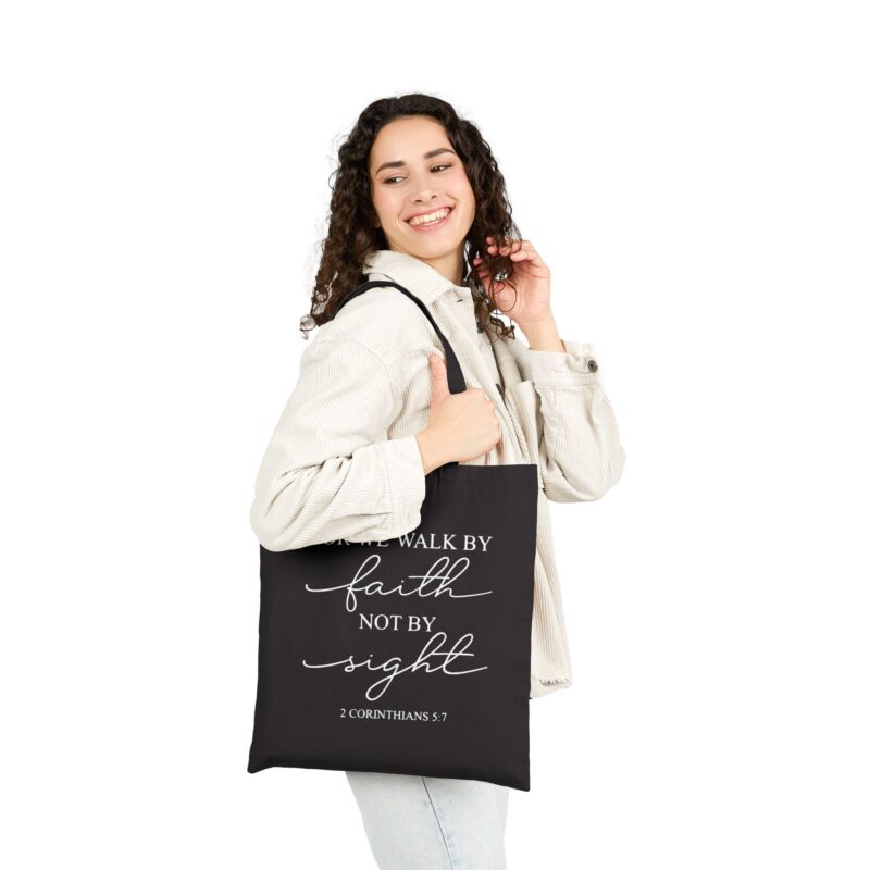 faith canvas tote bag "for we walk by faith not by sight" scripture shopper