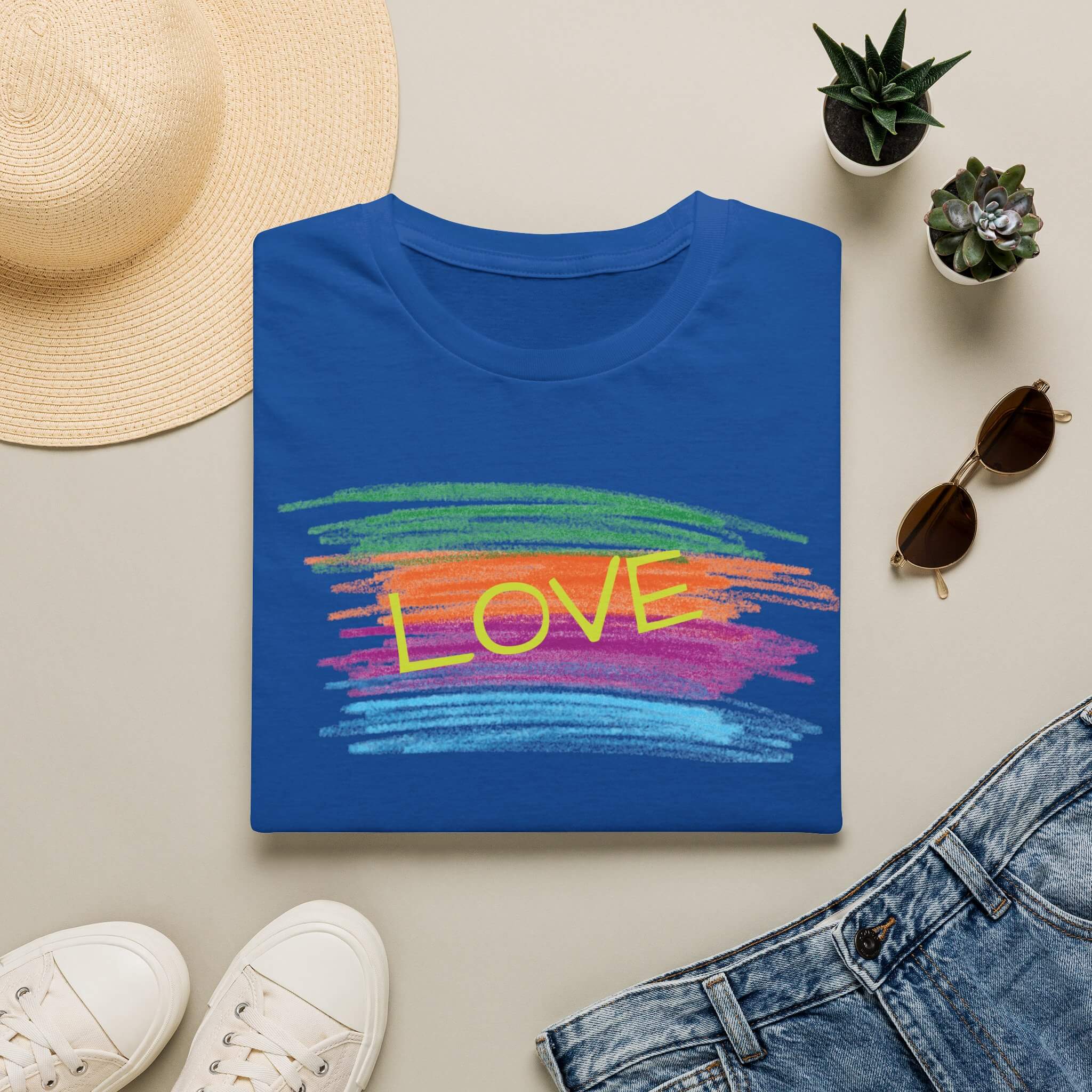 love t shirt flat lay